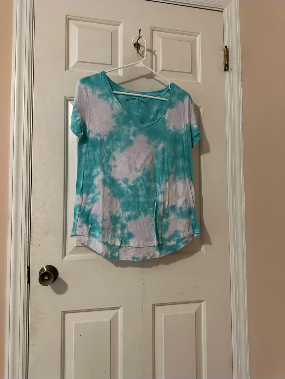 Soft V-Neck Tie-Dye Tee by Universal Thread in Teal & White
